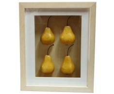 Cuadro con 4 peras maduras. Marco de madera natural Mod.2304 (21,8 x 27 cm)