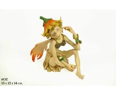 CAPRILO Figura Decorativa Fantasía de Resina Duende Sentado Multicolor Adornos y Esculturas. Decoración Hogar. Regalos Originales. 15 x 12 x 14 cm. IB 4