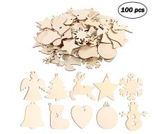 EKKONG 100 Colgantes de Madera para Navidad, Ornamentos de Navidad,Adornos de Navidad Madera, Colgantes de Madera para Árbol para Navidad, Fiesta (100 pcs)