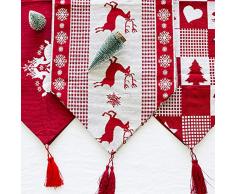 Chytaii Bandera de Mesa Triángulo Navidad Rojo Mantel Navidad Pascua Tela Mantel de Mesa Antimanchas Rectángulo de Lino Estampado Decoracion Hogar Patrón de Alce Navidad Alegría Festiva 170 * 35CM