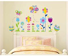 ufengke® Búhos de Dibujos Animados Mariposas y Flores Pegatinas de Pared, Vivero Habitación de Los Niños Removible Etiquetas de La Pared/Murales