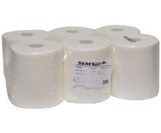 Semy Top ST-88085 - Pack de 6 rollos de toallas de papel de mano, 2 capas, 20 cm, color blanco