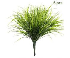 Hierba Verde de Trigo Artificial (6 Piezas) - 37cm Planta Artificial - Plantas Falsas Plástico Arbusto, Helecho, Follaje para Exteriores, Interiores, Hogar, Jardín, Maceta, Oficina, Decoración Boda