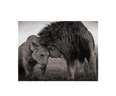 Keliour Blanco y Negro Pareja León Cartel Pintura Animales Salvajes Lienzo Cuadros Arte de la Pared Decoración Hogar Cuadros para Sala de Estar Carteles-60x100cm Sin Marco