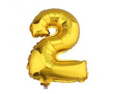 V-SOL Globos De Números Para Fiestas De Cumpleaños Boda Velada Navidad 16 Pulgada Número 2-Dorado