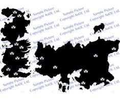 Vinilo adhesivo para pared (120x 85cm) vinilo Mapa del Mundo de Juego de Tronos con castillos/Atlas Shiluette Póster/el Reino de Stark Mural + Gratis Al azar adhesivo Regalo