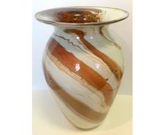Jarron grande de cristal coloreado, Florero de suelo de vidrio soplado a boca en el colour beige, marron, blanco de marmol, altura approx. 26 cm, disenado y fabricado por Oberstdorfer Glashütte