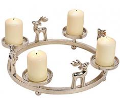 matches21 Corona de Adviento Moderna de Metal con Renos y portavelas de decoración de Mesa de Plata 1 Unidad de 39 x 8 cm de diámetro