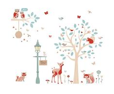 ufengke Pegatinas de Pared Animales del Bosque Vinilos Adhesivos Pared Árbol Ciervo Decorativos para Dormitorio Habitación Infantiles Bebés