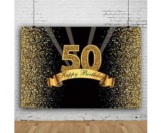 Cassisy 2,2x1,5m Vinilo Fondo de Fotografia 50 Tema de Feliz cumpleaños Dorado Lentejuelas Purpurina Rayos Pared Negra Telón de Fondo Photo Booth Infantil Party Niños Photo Studio Props