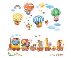 DECOWALL DA-1406 Tren de Animales y Globos Aerostáticos Vinilo Pegatinas Decorativas Adhesiva Pared Dormitorio Salón Guardería Habitación Infantiles Niños Bebés
