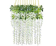 BELLE VOUS Colgando Plantas Artificiales de Glicinia (6 pcs) - 1.10m Flores Wisteria Enredadera Hiedra Seda Rattan Guirnalda Colgante para Decoraciones de Bodas, Decoración Jardín Artificial, Hogar
