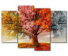 DekoArte 402 - Cuadro moderno en lienzo 4 piezas paisaje en árbol cuatro estaciones, 120x3x90cm