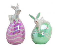 Figura Decorativa de Conejo en Huevo de Pascua de cerámica Brillante de Colores de 2 Capas, Aprox. 6 x 14 x 6 cm, 8 x 11 x 6 cm. Ideal como Regalo y como decoración.