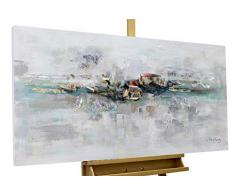 Kunstloft® Cuadro en acrílico Mirage 120x60cm | Original Pintura XXL Pintado a Mano sobre Lienzo | Abstracto Gris | Cuadro acrílico de Arte Moderno con Marco