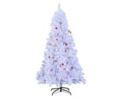 HOMCOM Árbol de Navidad 180cm Artificial Pino con Adornos Decorativos 48 Pcs y Soporte Metálico Color Blanco Árbol Realista para Decoración Navidad