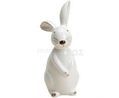matches21 Conejo de Pascua de pie Figura Decorativa de Pascua Decoración Primavera Pascua Cerámica Color Blanco 1 Pieza 7 x 16 x 6 cm.