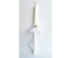 Vela bautizo niña de cera blanca, vela primera comunion,decorada con lazo color blanco y flor .medida altura 35 cm.