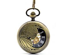 Stayoung Steampunk Antiguo Bronce Números Romanos Cuerda Manual Reloj de Bolsillo Mecánico Colgante Cadena Phoenix Pájaro de Fuego Alta Calidad