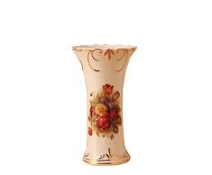 ufengke®-ts Jarrón de Cerámica para Flor,Florero de Porcelana Blanca con Flores de Colores Encaje de Oro,Jarrones Decorativos Hecho A Mano,19.5cm(7.67)