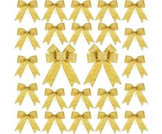 WILLBOND 24 Piezas Lazos de Navidad Brillantes Lazos de Árbol de Navidad Decoración de Fiesta Adornos de Corona Navideña (Dorado)