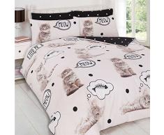 Dreamscene Animal Print Funda de edredón con funda de almohada juego de ropa de cama de gato figura de gato crema â Single