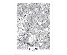 Panorama Lienzo Atenas 50x70cm - Impreso en Lienzo Bastidor - Cuadros Decoración Salón - Cuadro Mapas de Ciudades - Póster Mapa - Cuadros Lienzos Decorativos - Cuadros Modernos