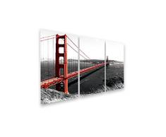 Deine bilder24. de – – cuadro de 3 piezas golden gate bridge Rojo en blanco y negro Reclamo sobre lienzo y bastidor. La mejor calidad, hecho a mano en Alemania., lona, blau gelb weiß grün rot orange braun schwarz rosa, 80 x 125