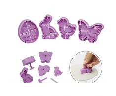 ZORE Lindo Conejo De Mariposa Pastel De Dibujos Animados Galleta Hornear Huevos De Pascua Molde 4 Unids/Set (Purple)