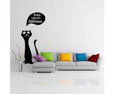 (40 x 70 cm) diseño de vinilo adhesivo decorativo para pared de gato/Kitty con mensaje en disfrutar de tu vida it's Delicious de Vinilo / + de tela de gatito para frigorífico incluye Regalo de Vinilo al azar!