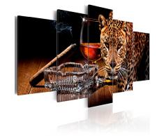 Cuadro en Lienzo 100x50 - 5 partes - Impresion en calidad fotografica - Cuadro en lienzo tejido-no tejido - Tigre Animal Cigarro Brandy Alcohol n-C-0015-b-m 100x50 cm B&D XXL