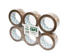 PAKIT Paquete de 6 rollos de cinta de embalaje, 6 rollos de alta resistencia, calidad comercial, 48 mm x 66 m, cinta transparente para embalaje, mudanza y envío, color marrón