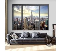 Ilusion Optica 3D 140x100 cm Fotomural Poster Finestra Fotomurales Papel pintado Quadro Ciudad City New York Panorama