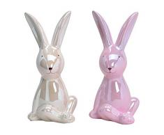 MaRab Figura Decorativa de Conejo de Pascua, Brillante, de cerámica, 2 Capas, Aprox. 7 x 16 x 7 cm, Ideal como Regalo y decoración de Mesa.