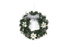 Corona de Navidad Heittmann Deco – Corona de puerta de Navidad – Corona decorativa de ramas de abeto – Verde, Blanco, Plata