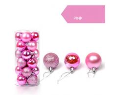 K-youth® 24pcs 3cm Bola Árbol de navidad Navidad Decoración adornos de bolas (Rosa)