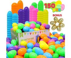 JOYIN 144pcs Huevos de Pascua y 6pcs Huevos de Oro Plástico de Colores 6.3cm