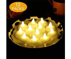 12 Velas LED Flotantes, flintronic ® Velas Led de Té Velas Eléctricas con Baterías para San Valentín, Cumpleaños, Navidad, Halloween Decoración, Blanco Cálido [Clase de eficiencia energética A]
