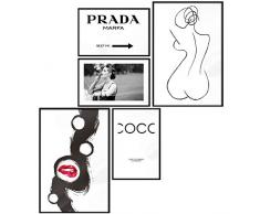 murando Poster Conjunto de 5 Carteles Colección de Posters Cuadro Impresos Póster con Motivos Artísticos Galería de Pared Serie de Carteles Negro Blanco Arte Coco Prada Abstracto Labios Fashion