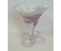 Candelabro de cristal coloreado, Candelabro en un pie decorativa de vidrio soplado a boca, en el color blanco, púrpura de mármol, para velas redondas, altura aprox. 13 cm, diseñado y fabricado por la Oberstdorfer Glashütte