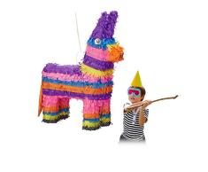 Relaxdays Piñata Infantil Burro Arcoíris, Multicolor, 55 x 40 x 13 cm (10022571)