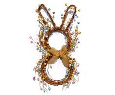 CaCaCook Corona de Conejito de Pascua, Corona de Puerta de Pascua con Colgante de Conejo de Madera Guirnalda Artificial para Accesorios, Guirnalda De Conejo De Ratán Guirnalda De Primavera