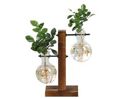 Surenhap - Jarrones con Bombilla de Cristal Transparente, Maceta de Madera y Marco de Cristal, Plantas de Mesa en jarrón para la casa, bonsái, decoración