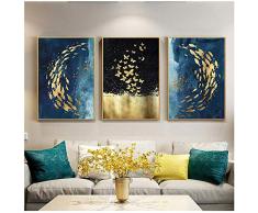 Cuadro en lienzo Pez dorado Mariposa Arte de la pared Carteles e impresiones abstractos Cuadros de pared para la decoración de la sala de estar 50x70cm Con marco azul