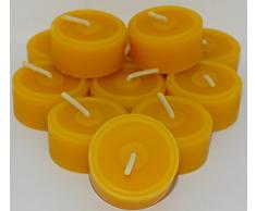 AMA-Feinkost - Juego de 20 velas de té de cera de abeja y 4 portavelas de cristal