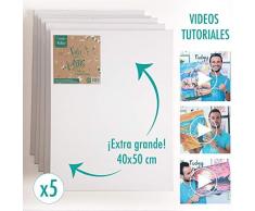 Set de 5 lienzos para pintar con videotutoriales. Aprender a pintar con divertidas clases. Lienzo blanco 40x50 para pinturas óleo y acrílica con marco sin números- Manualidades y técnicas de pintura