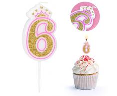 VIFERR Velas de Pastel, Bebés Niños Cumpleaños Vela Fiesta Corona Sin Humo Velas de Pastel Números para Niños de 0 a 8 Años (Design : 6)