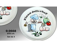 Supernova Decoracion-Set 4 platos para pizza decorados con dibujos de colores y palabra "PIZZA DELLO CHEF" . Medidas 30 cm