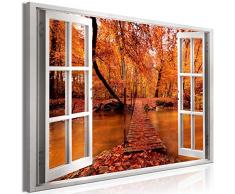 murando Cuadro en Lienzo Vista de la Ventana 120x80 cm impresión en Material Tejido no Tejido impresión artística fotografía Imagen gráfica decoración de Pared Bosque Arbol Otono c-C-0298-b-a