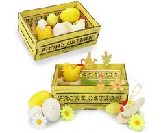 com-four® Set de decoración y Regalo de 30 Piezas para Pascua - Etiquetas y Huevos de Pascua para decoración - Canasta de Pascua con Hierba y Flores Decorativas (30 Piezas - Caja de Pascua)